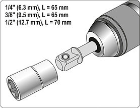 Набор адаптеров для торцевых головок-1/4, 3/8, 1/2, YATO, фото 2