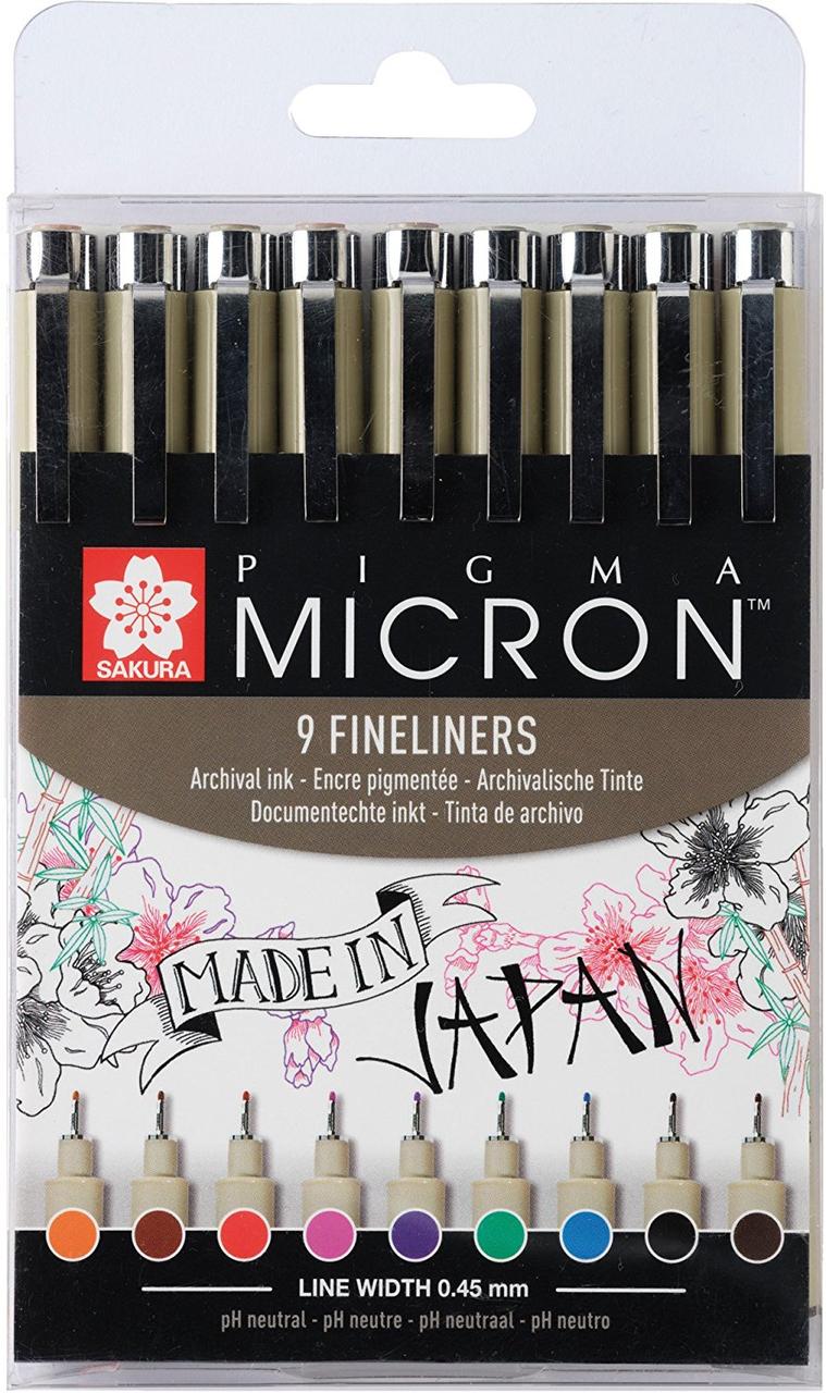 Набор цветных лайнеров Pigma Micron, 9шт., Sakura