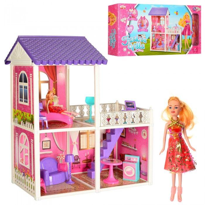 Кукольный домик с мебелью и куклой, 2-х этажный,  971, 3 комнаты, аксессуары, игровой набор, 89 предметов
