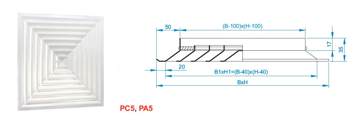 Решетка вентиляционная РС5-410х410 потолочная - фото 4 - id-p89383968