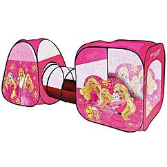 Детская игровая палатка "Барби (Barbie) ", 3 в 1 двойная, домик с туннелем 270х92х92 см, розовая
