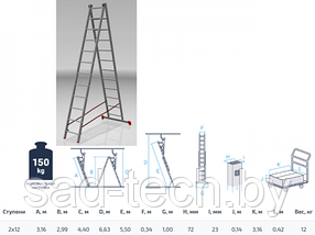 Лестница алюм. 2-х секц. 299/550см 2х12 ступ., 12,0кг PRO STARTUL (ST9946-12)