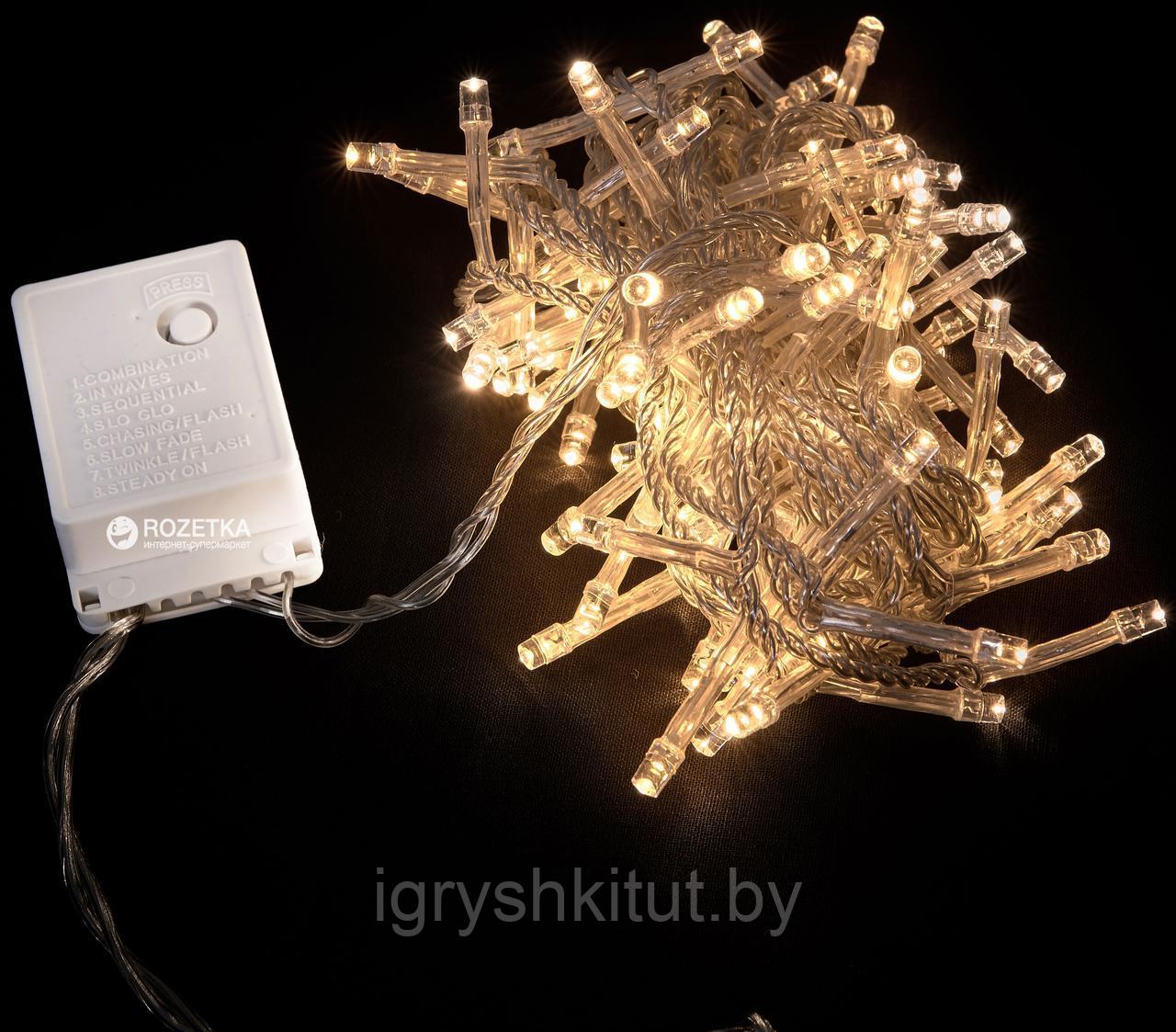 Светодиодная гирлянда нить , на 200 LED ламп  , силиконовый прозрачный  кабель. Цвет ламп - жёлтый