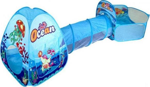 Детская игровая палатка c туннелем и бассейном для шариков голубая - фото 2 - id-p89224893