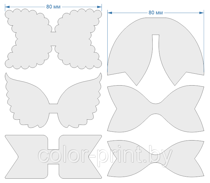 Набор шаблонов для бантиков , ПЭТ 0,7 мм (1уп = 5наборов) 80 - фото 1 - id-p88547501