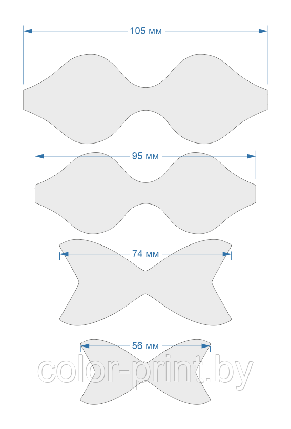 Набор шаблонов для бантиков , ПЭТ 0,7 мм (1уп = 5наборов) - фото 2 - id-p88546634
