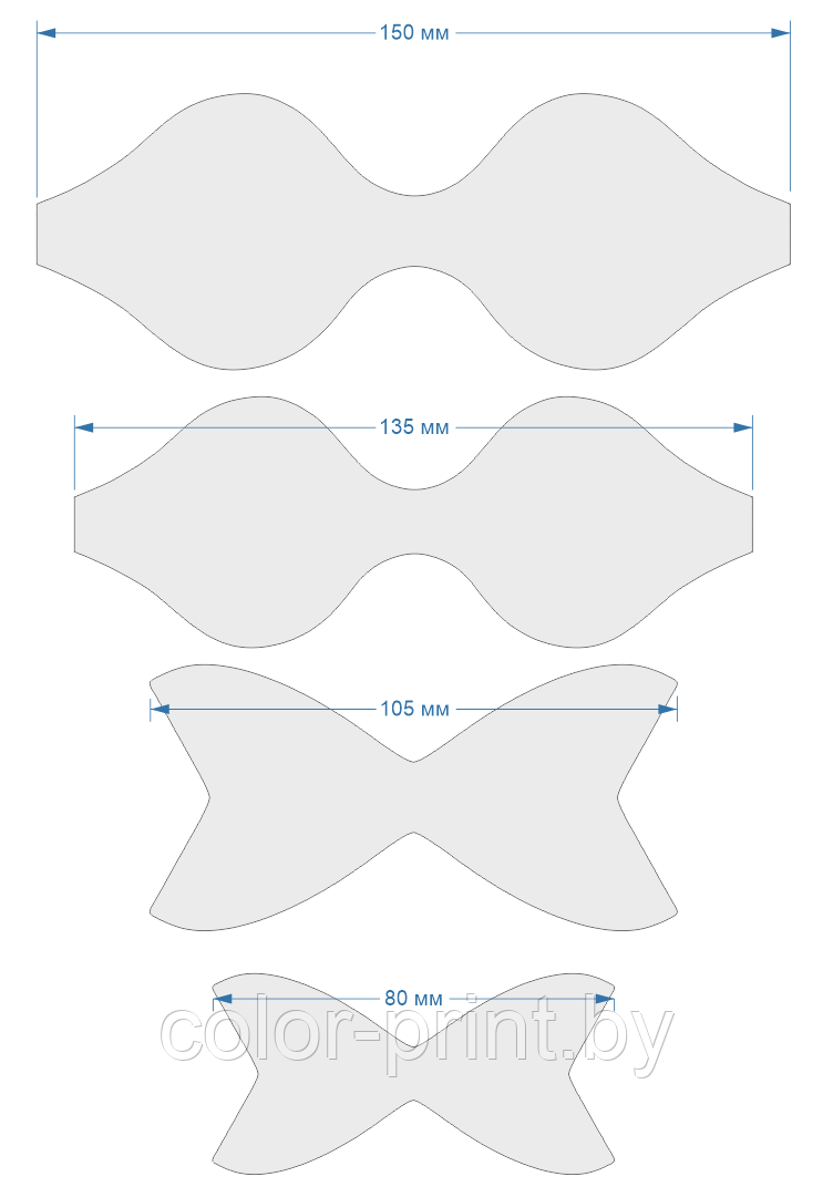 Набор шаблонов для бантиков , ПЭТ 0,7 мм (1уп = 5наборов) 150