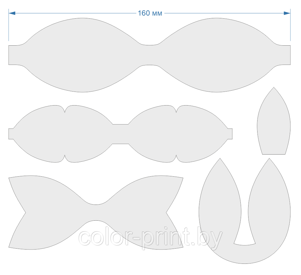 Набор шаблонов для бантиков , ПЭТ 0,7 мм (1уп = 5наборов) 160