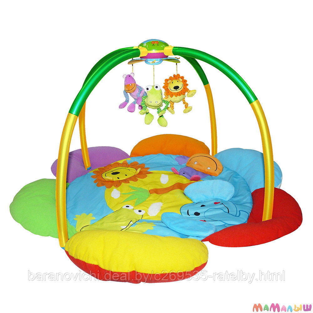 BIBA TOYS РАЗВИВАЮЩИЙ КОВРИК С МУЗЫКАЛЬНЫМ МОБИЛЕМ ДЖУНГЛИ 120*120*50 СМ