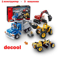 Конструктор Decool 3365 Строительная команда 3 в 1 , 834 дет. аналог Лего Техник (LEGO Technic 42023)