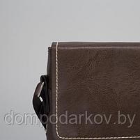 Планшет мужской "Рон", 1 отдел, 2 наружных кармана, длинный ремень, коричневый, фото 4