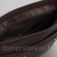 Планшет мужской "Рон", 1 отдел, 2 наружных кармана, длинный ремень, коричневый, фото 5