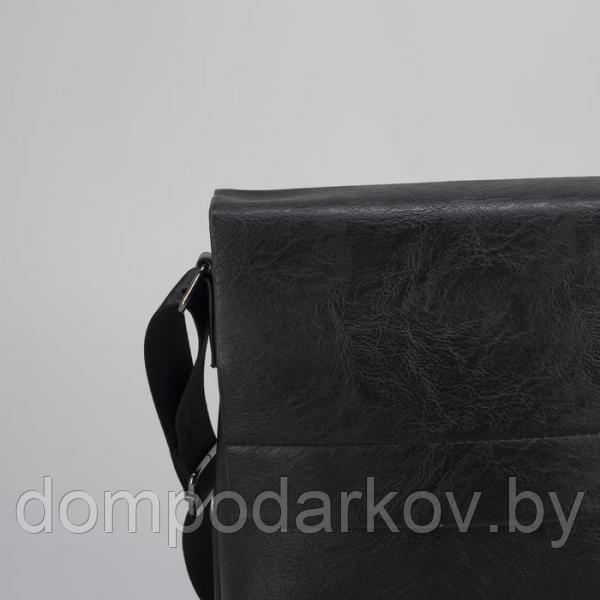 Планшет мужской, 1 отдел, 2 наружных кармана, регулируемый ремень, чёрный - фото 4 - id-p89974991