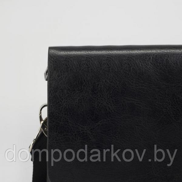 Планшет мужской, 3 отдела на молниях, 2 наружных кармана, длинный ремень, цвет чёрный - фото 4 - id-p89974993