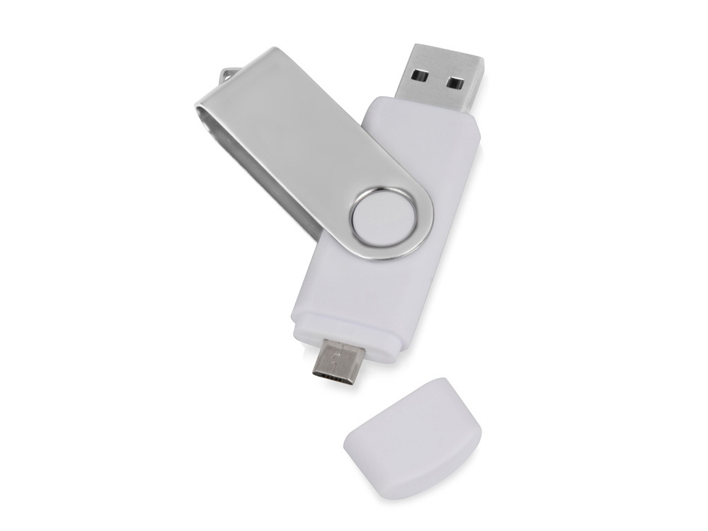 USB/micro USB-флешка 2.0 на 16 Гб Квебек OTG, белый - фото 1 - id-p89973662