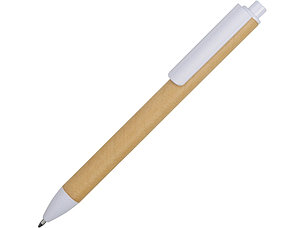 Ручка картонная пластиковая шариковая Эко 2.0, бежевый/белый, фото 2