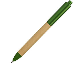 Ручка картонная пластиковая шариковая Эко 2.0, бежевый/зеленый, фото 2