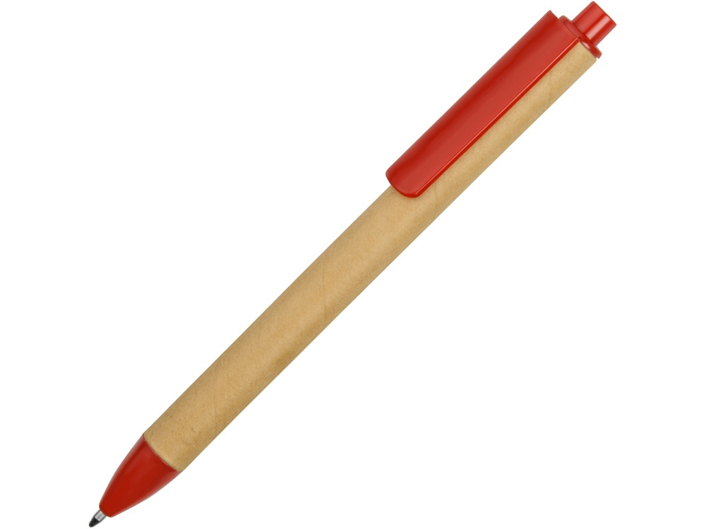 Ручка картонная пластиковая шариковая Эко 2.0, бежевый/красный - фото 1 - id-p89973961