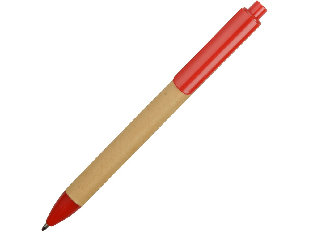 Ручка картонная пластиковая шариковая Эко 2.0, бежевый/красный - фото 2 - id-p89973961