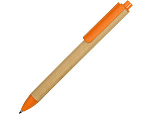 Ручка картонная пластиковая шариковая Эко 2.0, бежевый/оранжевый, фото 2
