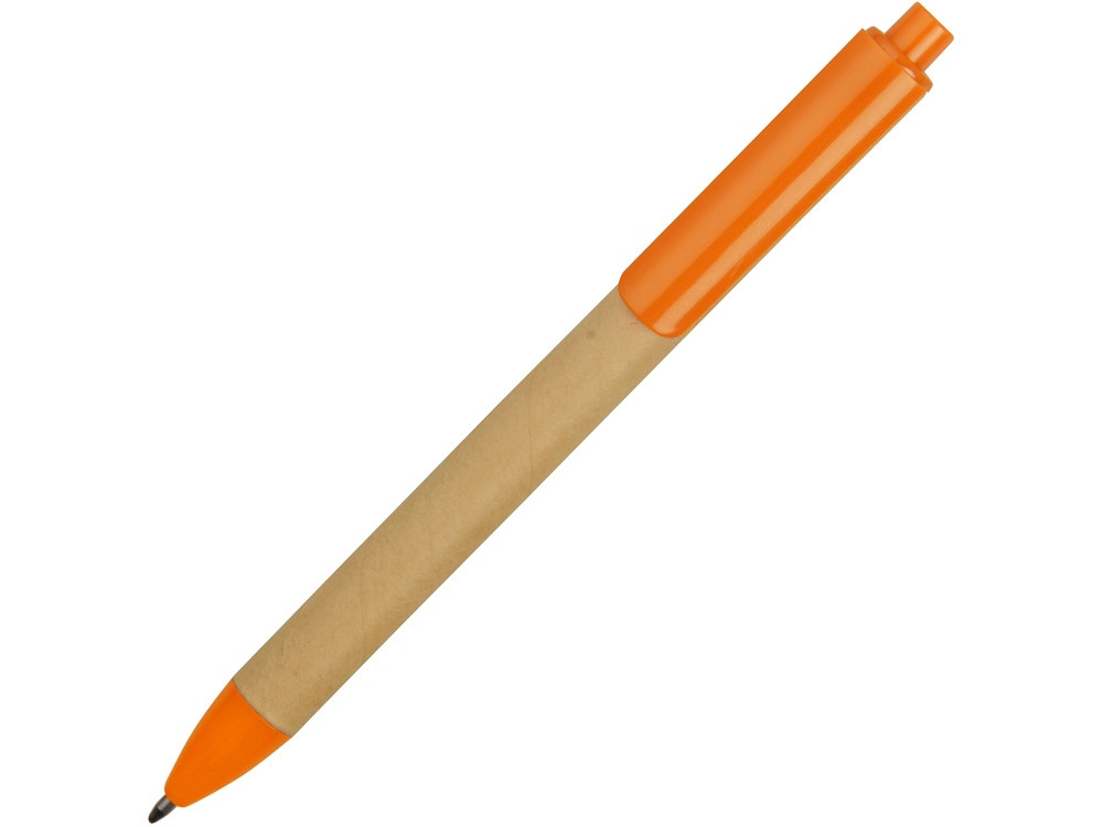 Ручка картонная пластиковая шариковая Эко 2.0, бежевый/оранжевый - фото 2 - id-p89973962