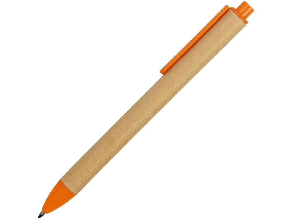 Ручка картонная пластиковая шариковая Эко 2.0, бежевый/оранжевый - фото 3 - id-p89973962