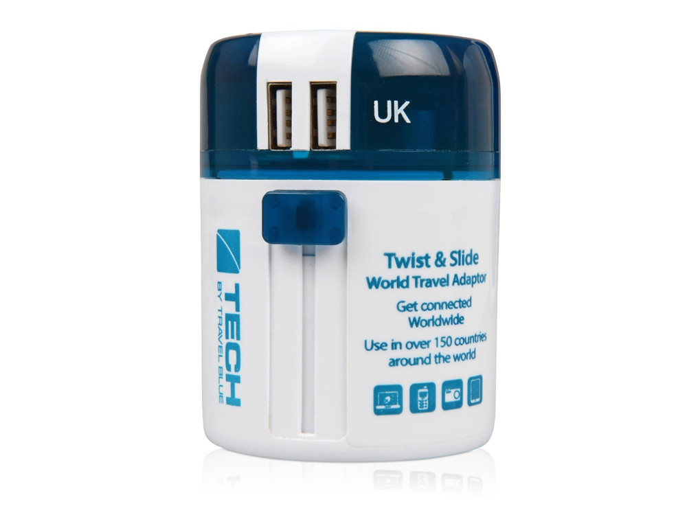 Адаптер с 2-умя USB-портами для зарядки Travel Blue Twist & Slide Adaptor голубой/белый - фото 7 - id-p89973987
