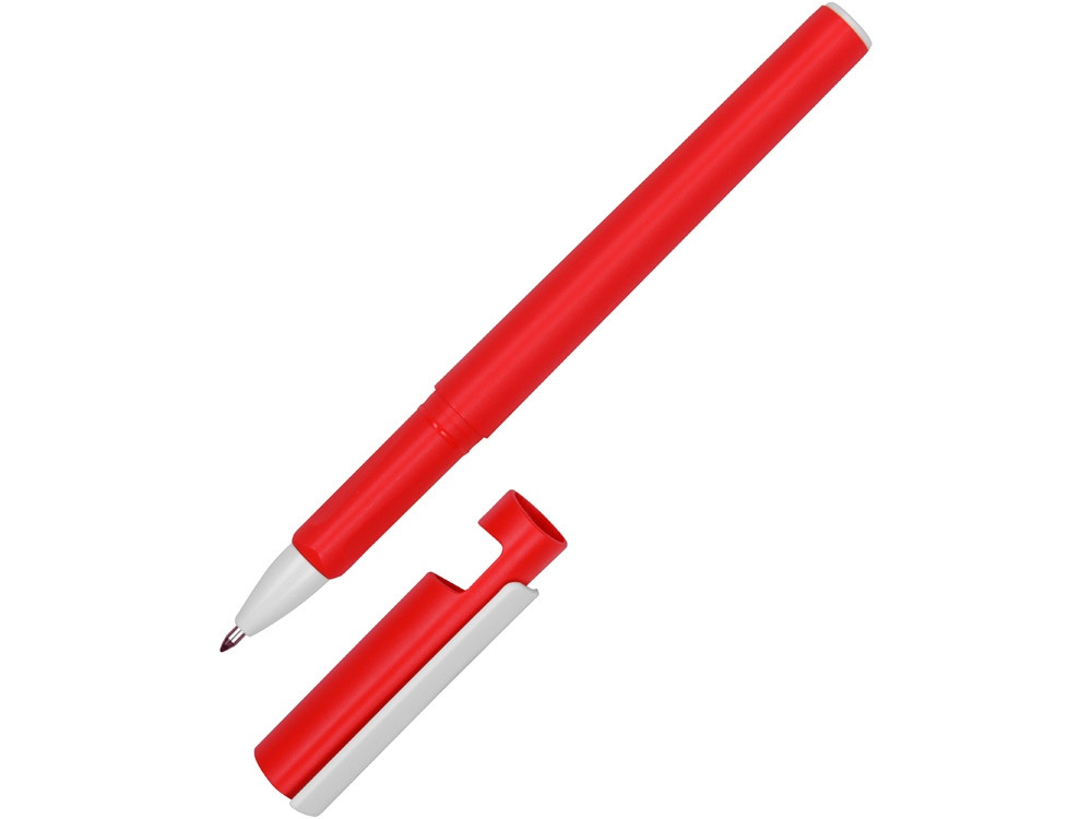 Ручка пластиковая шариковая трехгранная Nook с подставкой для телефона в колпачке, красный/белый - фото 5 - id-p89974233