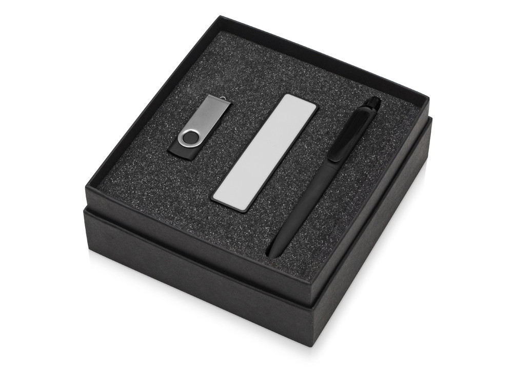 Подарочный набор Space Pro с флешкой, ручкой и зарядным устройством, черный - фото 1 - id-p89974620
