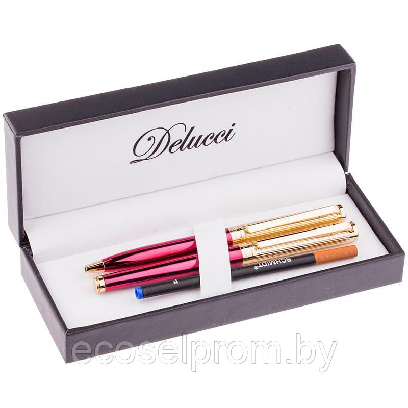 Набор Delucci "Rosso": ручка шарик., 1мм и ручка-роллер, 0,6мм, синие, корпус вишн/зол., подар.уп