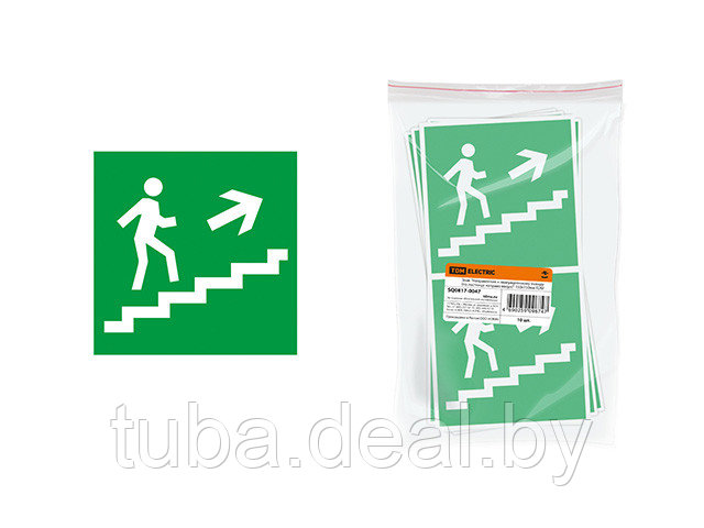 Знак "Направление к эвакуационному выходу (по лестнице направо вверх)" 150х150мм TDM