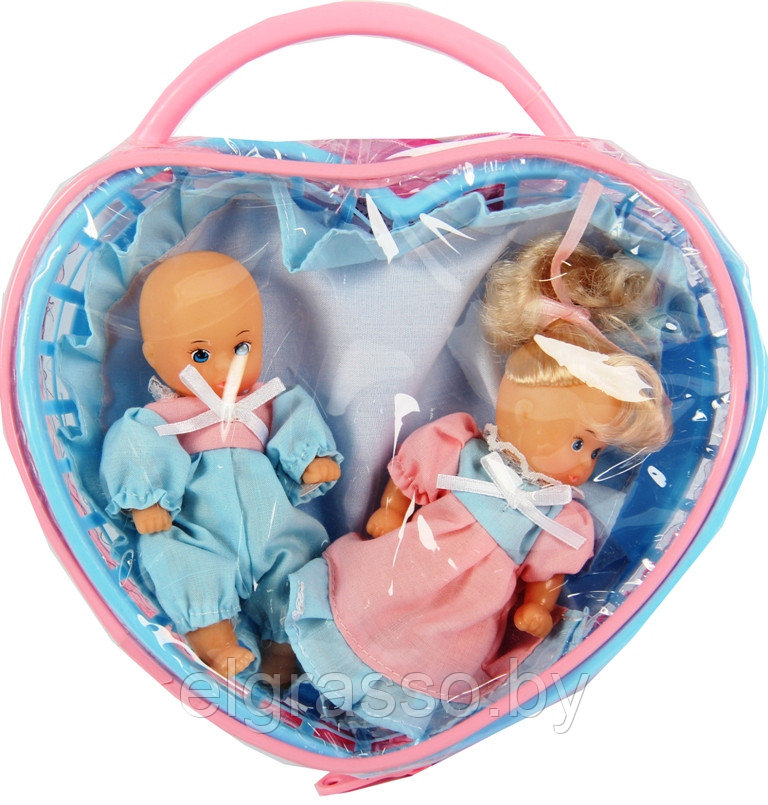 Набор куклы мальчик и девочка "Двойняшки в корзинке", 11см