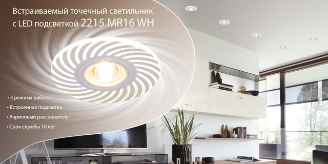 Встраиваемый точечный светильник с LED подсветкой 2215 MR16 WH