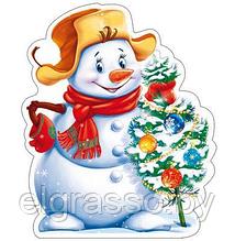 Мини-Плакат вырубной "Снеговик с елкой', А4, ТЦ СФЕРА