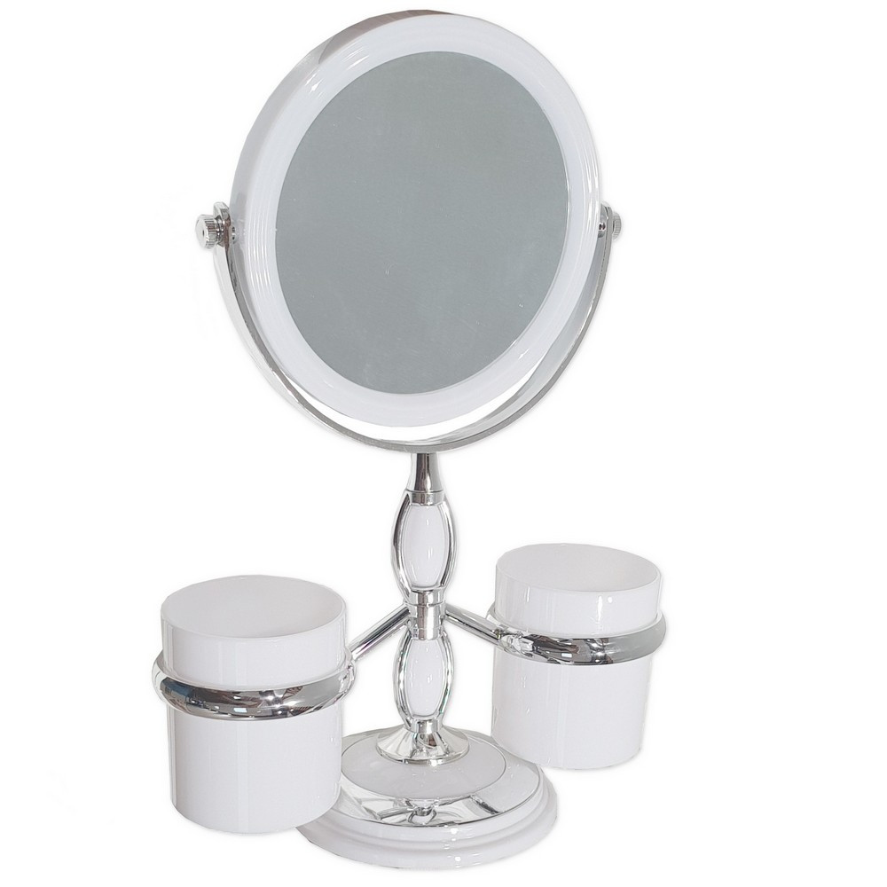 Зеркало косметическое настольное , с двумя стаканами для принадлежностей САНАКС