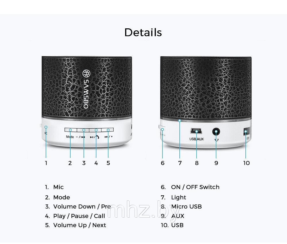 Колонка портативная без бренда, A9, Mini Speaker, Bluetooth, USB, microSD, цвет: черный - фото 2 - id-p90390943