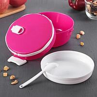 Контейнер пищевой d=15 см с крышкой, приборами и вкладышем "Ланч-бокс", круглый, с ручкой, цвет МИКС, фото 5
