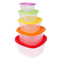 Набор квадратных контейнеров BioFresh, 5 шт: 0,23 л, 0,5 л, 0,9 л, 1,55 л, 2,65 л, цвет МИКС, фото 2