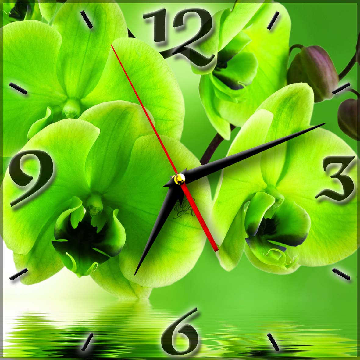 Настенные часы из стекла "Зеленая орхидея" арт.241
