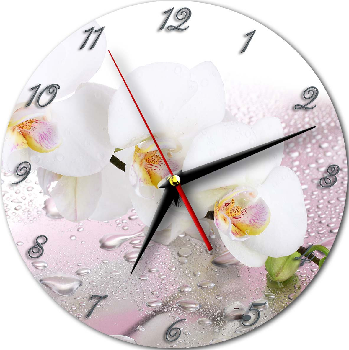Настенные часы из стекла "Белая орхидея на розовых каплях" арт.319