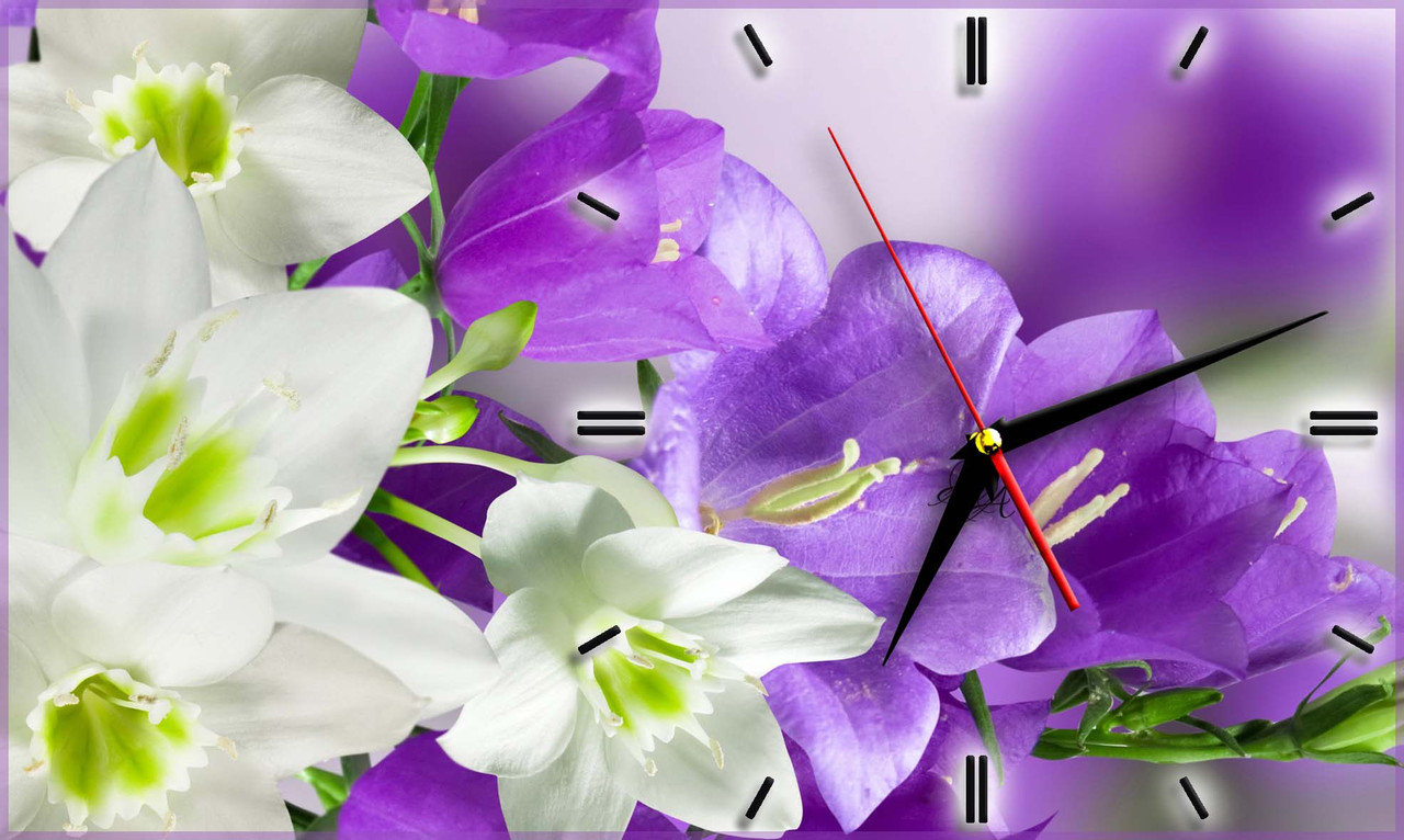 Настенные часы из стекла " Белые и фиолетовые цветы" арт.155