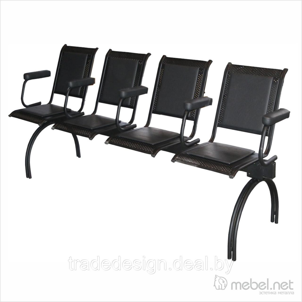 Секция стульев "ВЕГА" разборная на круглых опорах с подлокотниками - фото 1 - id-p90965897