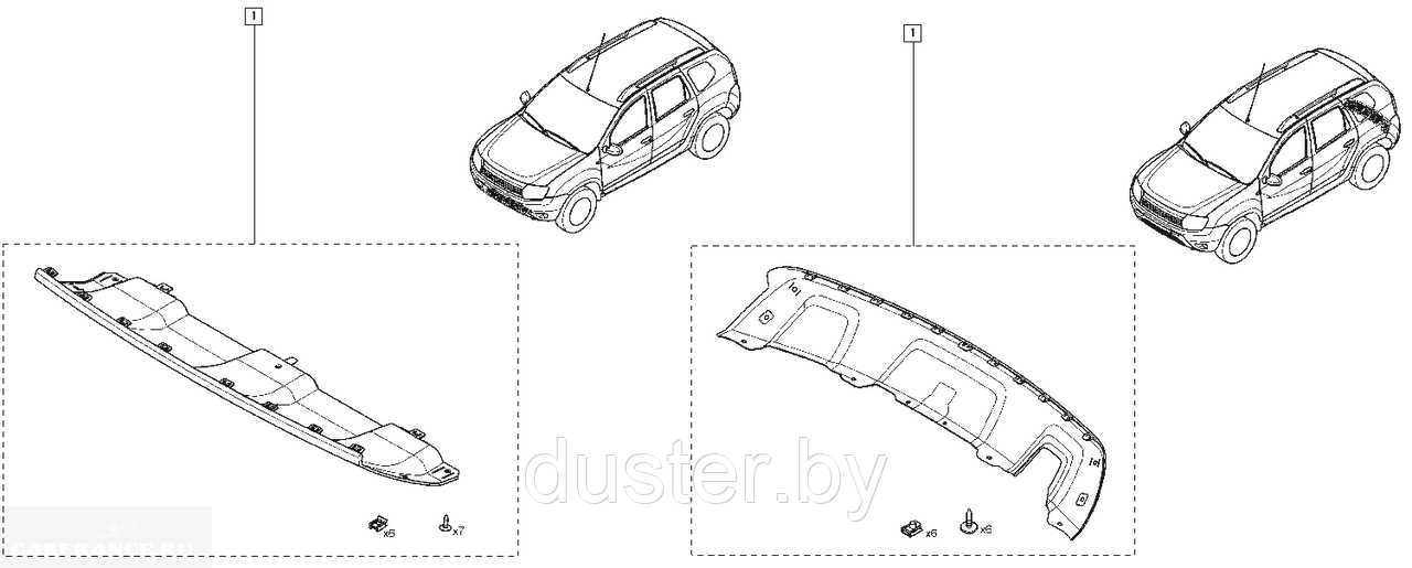 Накладка переднего бампера (аэродинамический обвес) Renault Duster ОРИГИНАЛ 2010-2014 (I поколение) - фото 2 - id-p91207581