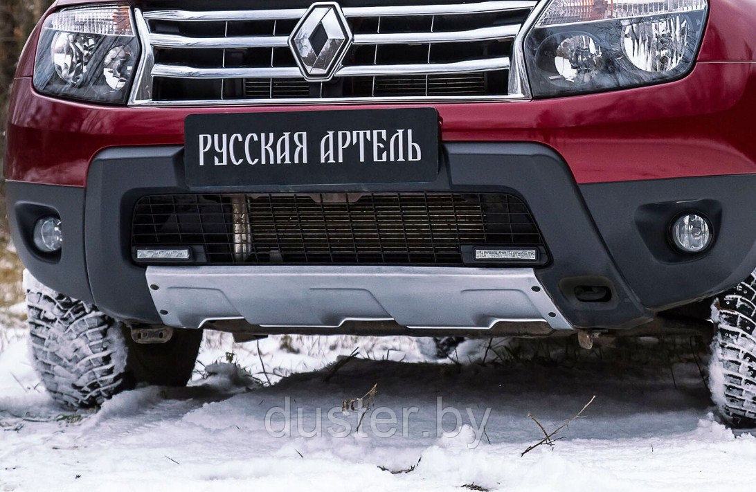 Накладка переднего бампера серебро (аэродинамический обвес) Renault Duster 2010-2014 (I поколение)