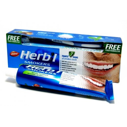 Зубная паста Дабур Для Курильщиков (Dabur Herb'l Smokers), 150г – с зубной щеткой