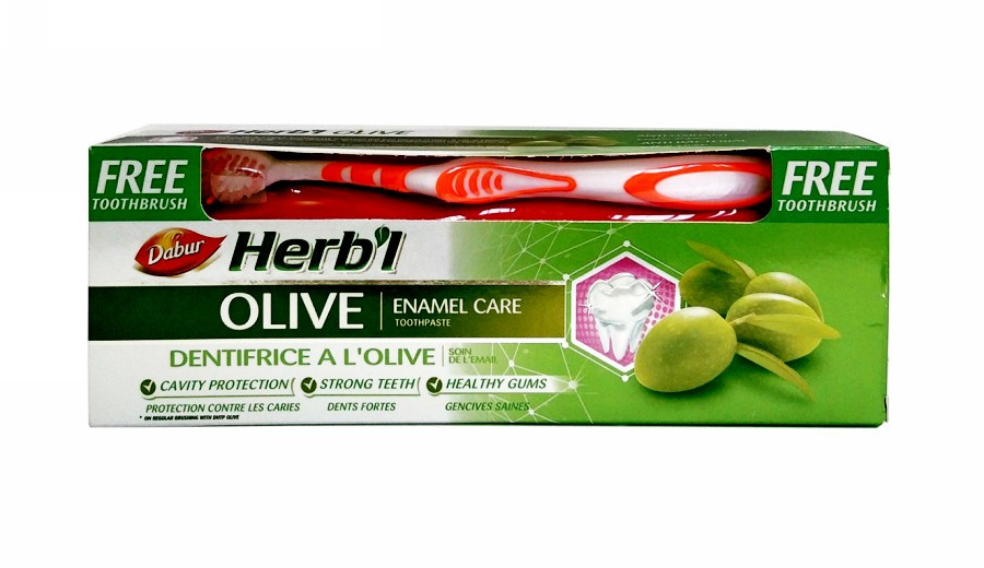 Зубная паста Олива (Dabur Herb'l Olive), 150г – с зубной щеткой