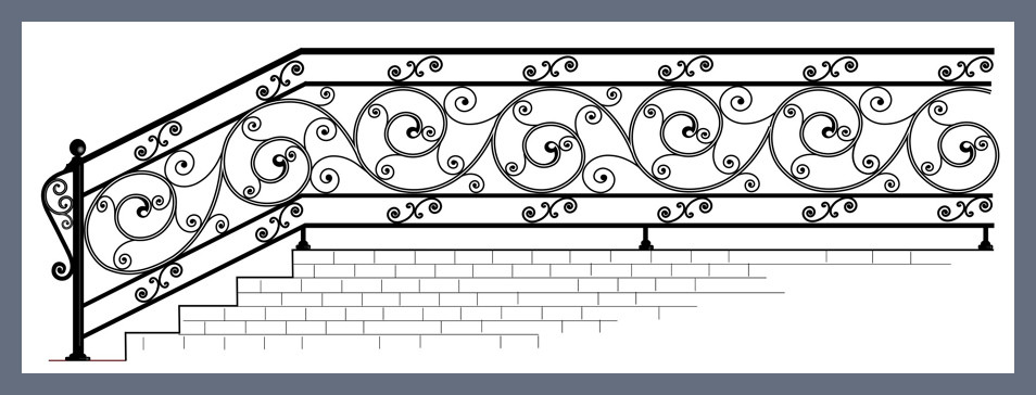 Ограждение лестничное с коваными завитками модель 122 - фото 1 - id-p45412729