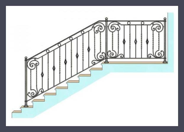 Перила для лестниц с коваными балясинами модель 168 - фото 1 - id-p54198029