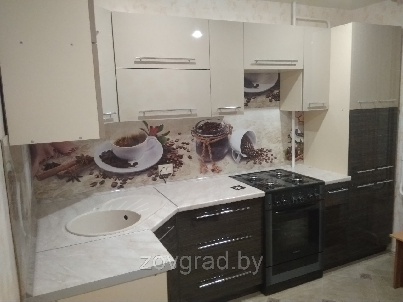 Угловая модульная кухня из пластика двух цветов серый и черный - фото 1 - id-p91315963
