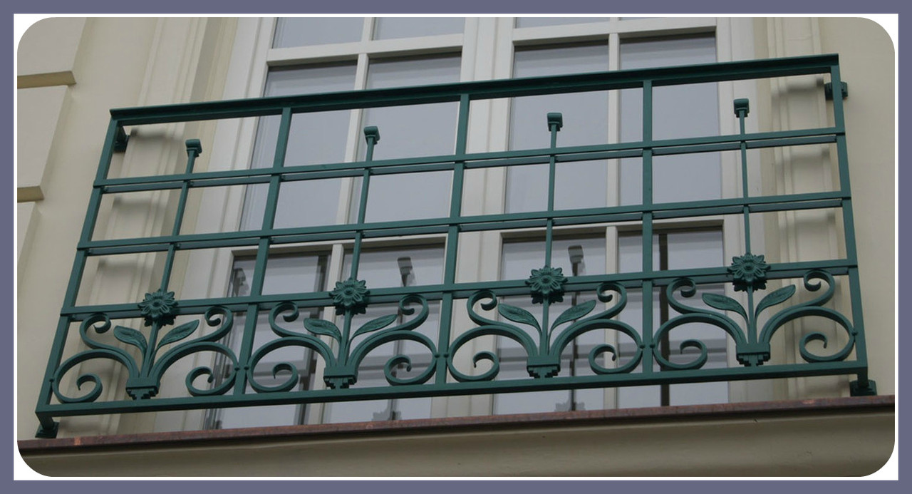 Перила на балкон с цветами и коваными листьями модель 182 - фото 1 - id-p62246119